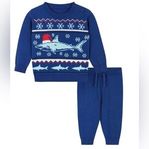 Andy & Evan Infant Boy Holiday Santa Shark Jacquard Sweater Set 12-18 months